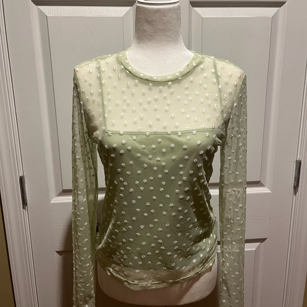 Gianni Bini Sheer Green Polka Dot Top
